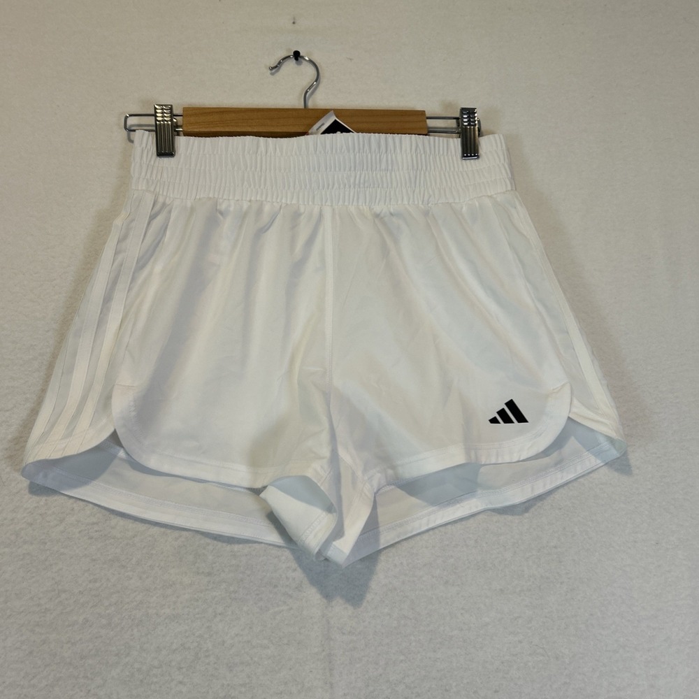 Adidas Pacer Woven High Rise Training Shorts White IS2172 Womens Small 3" Inseam